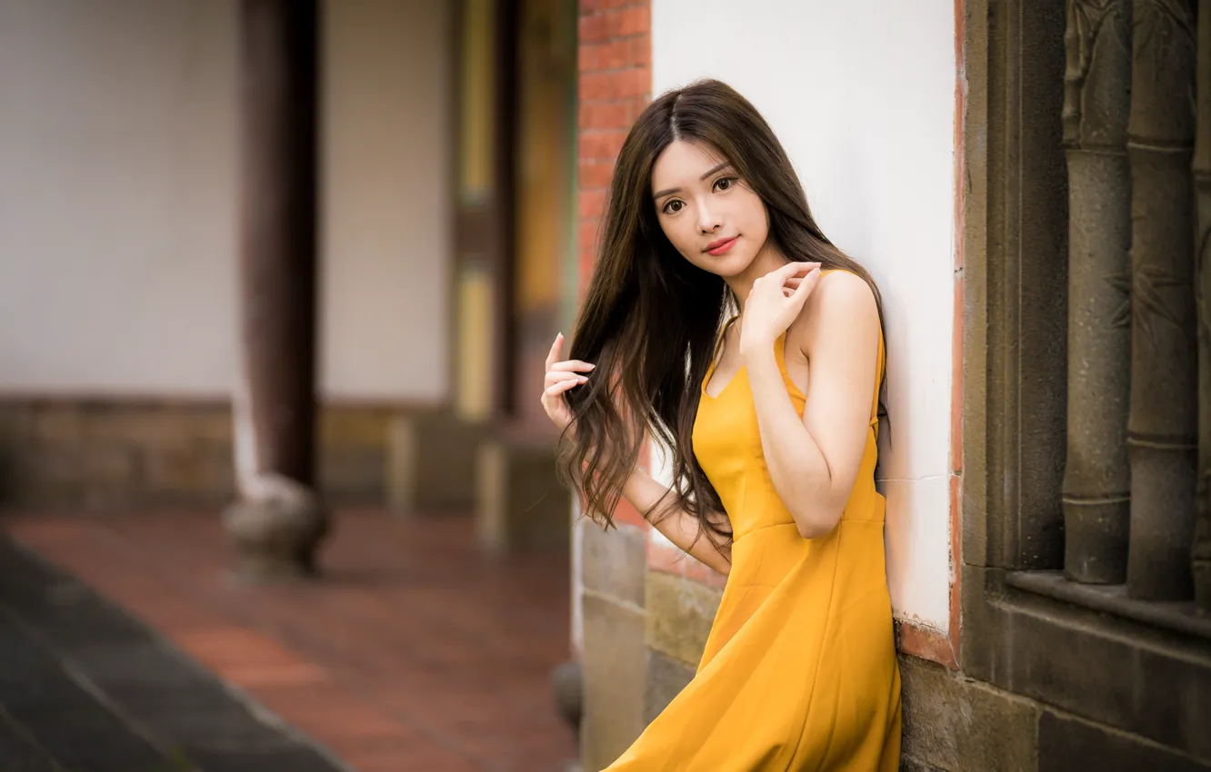 Photo wallpaper look, girl, hair, dress, Asian, cutie, bokeh