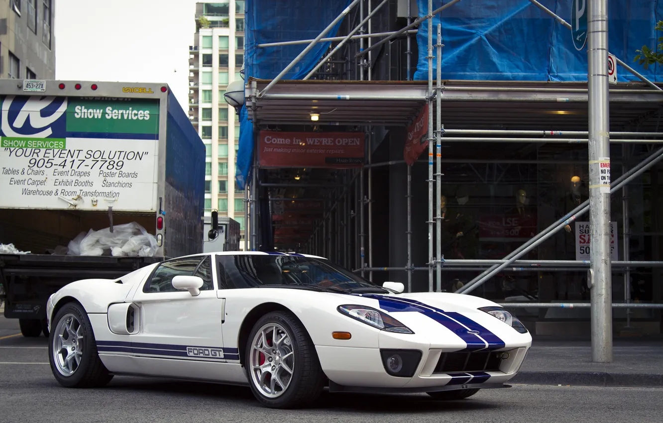 Photo wallpaper Ford, Blue, White, Street, Stripes, gt