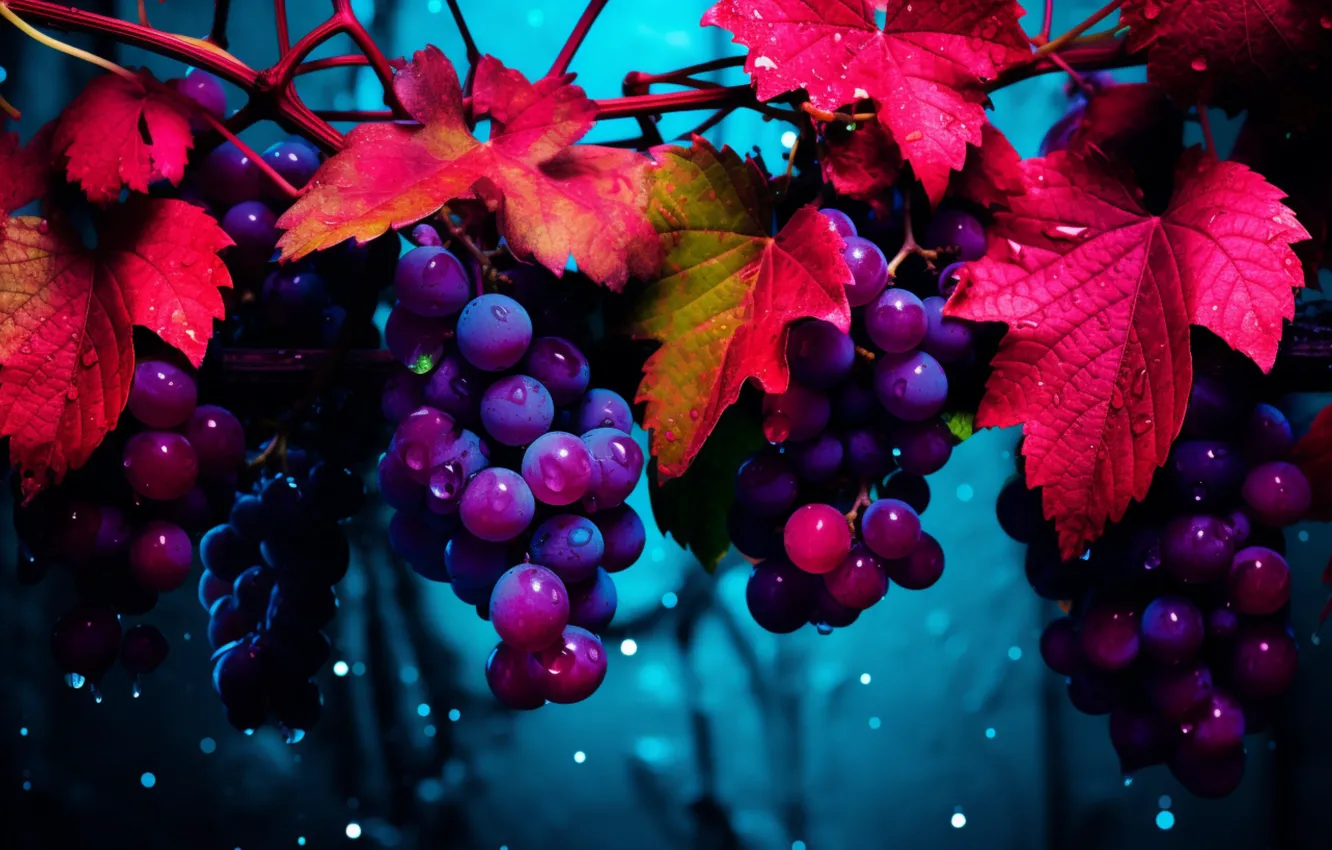 Photo wallpaper leaves, nature, harvest, grapes, vineyard, hanging, bunches of grapes, bunch of grapes