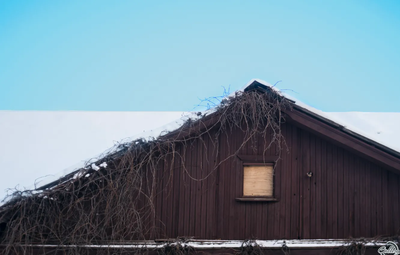 Photo wallpaper winter, roof, house, minimalism