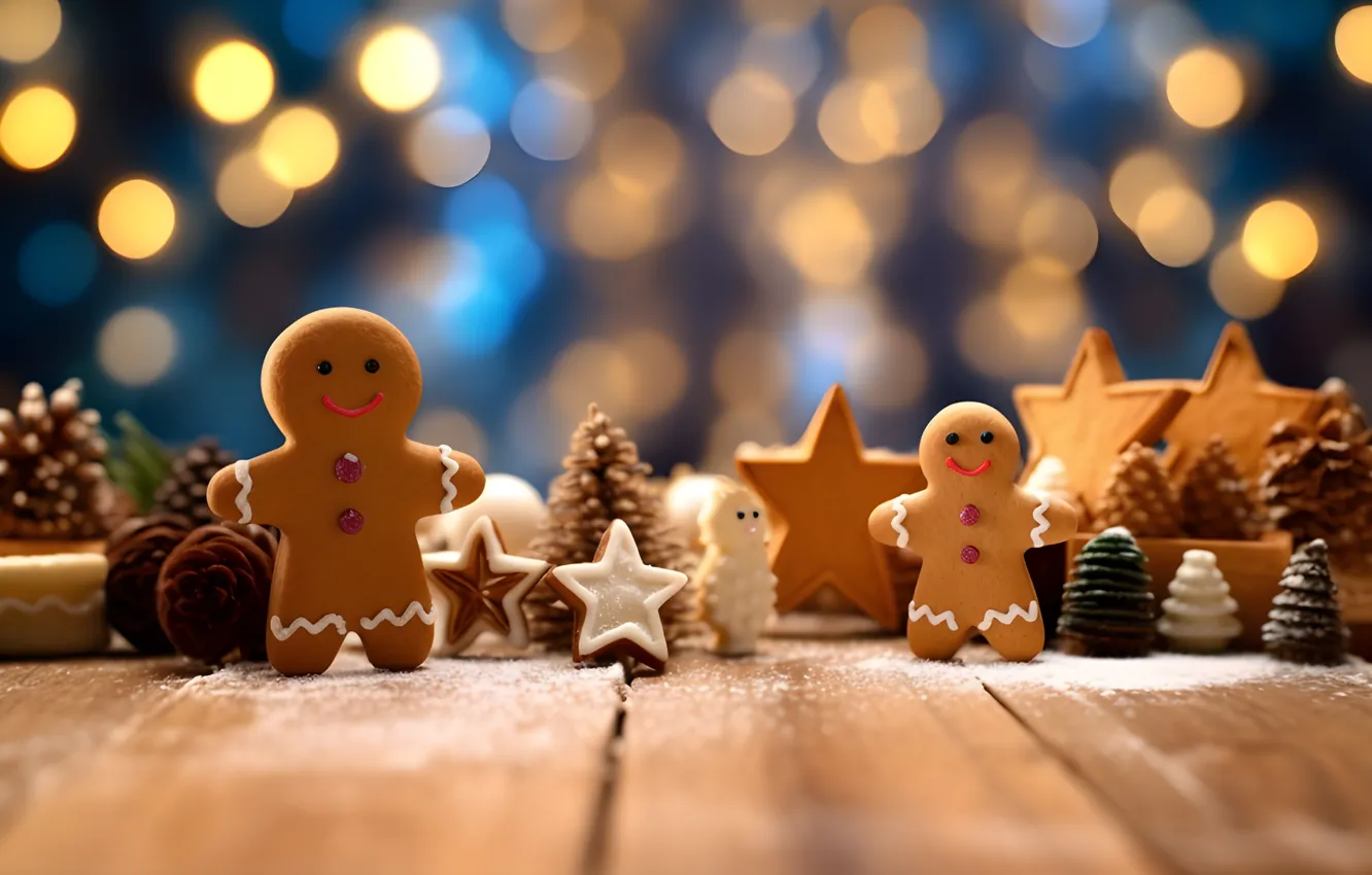 Photo wallpaper new year, cookies, Christmas, figures, cookie, the mold, cooking, AI art