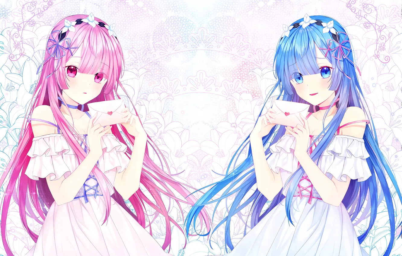 Photo wallpaper letter, girl, flowers, pattern, Lily, the envelope, RAM, re zero kara hajime chip isek or …