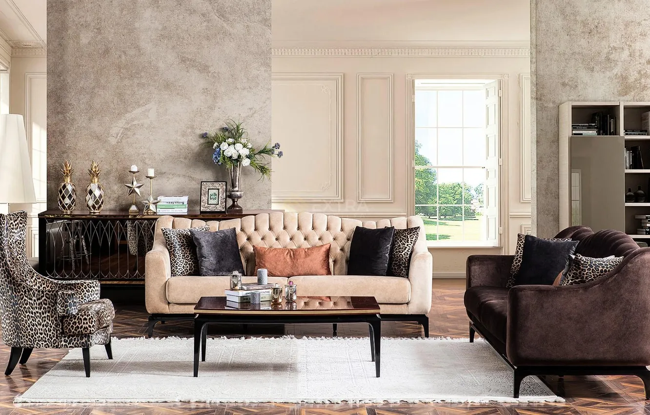 Photo wallpaper design, style, room, Villa, interior, living room, luxury upholstered furniture