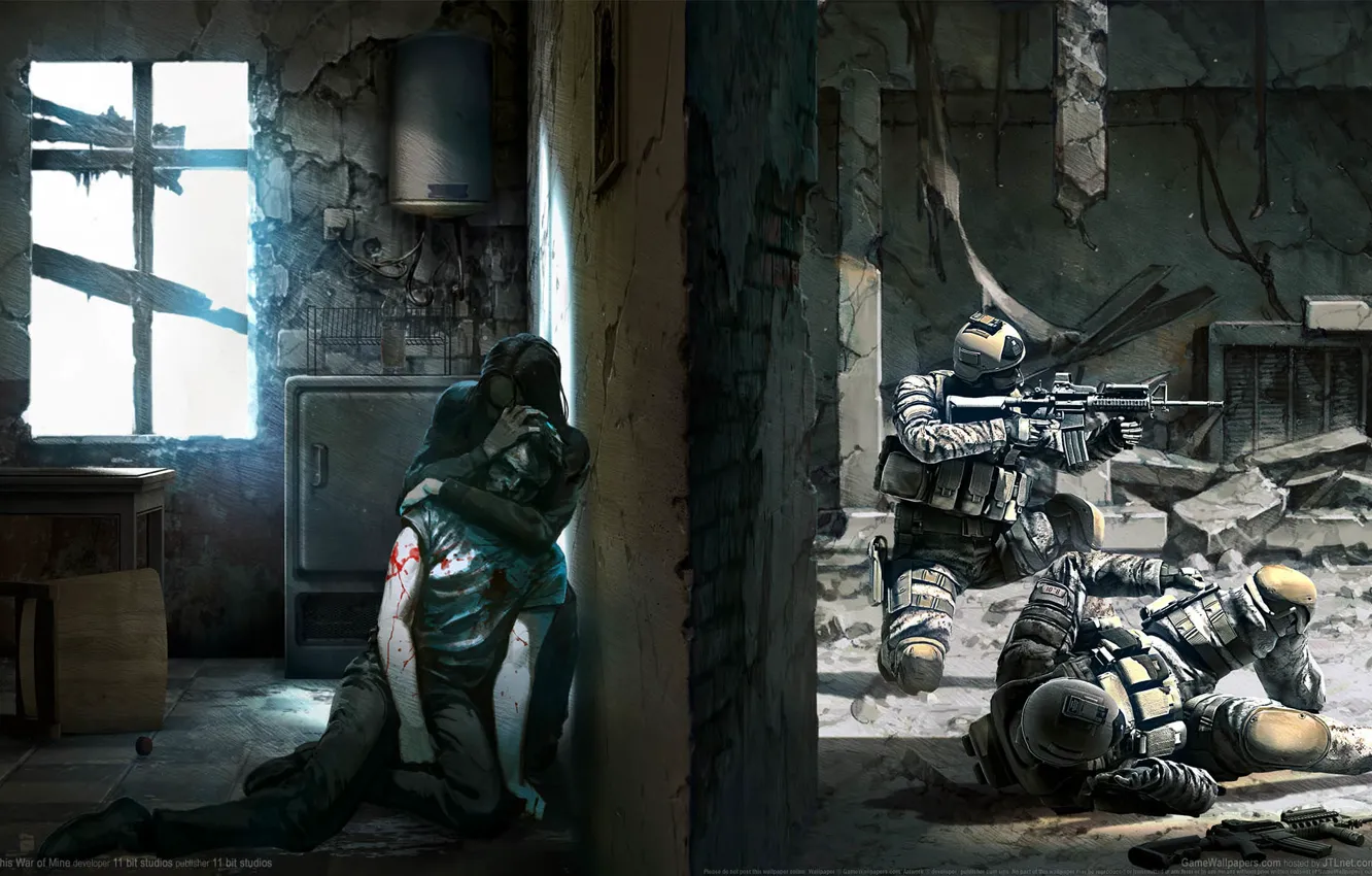 Photo wallpaper weapons, soldiers, fight, shootout, the basement, game wallpapers, This War of Mine