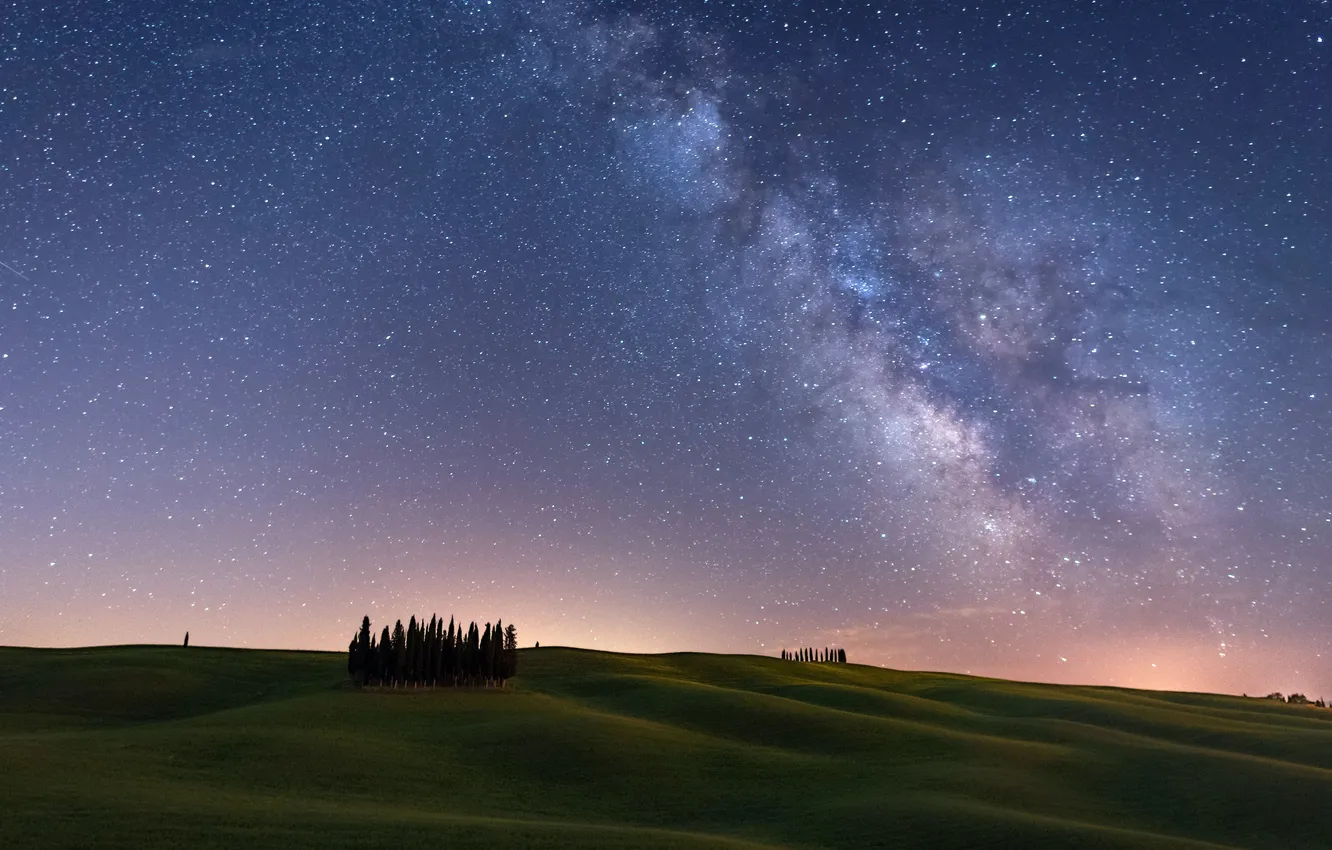 Photo wallpaper field, space, stars, night, beauty, the milky way, infinity, charm