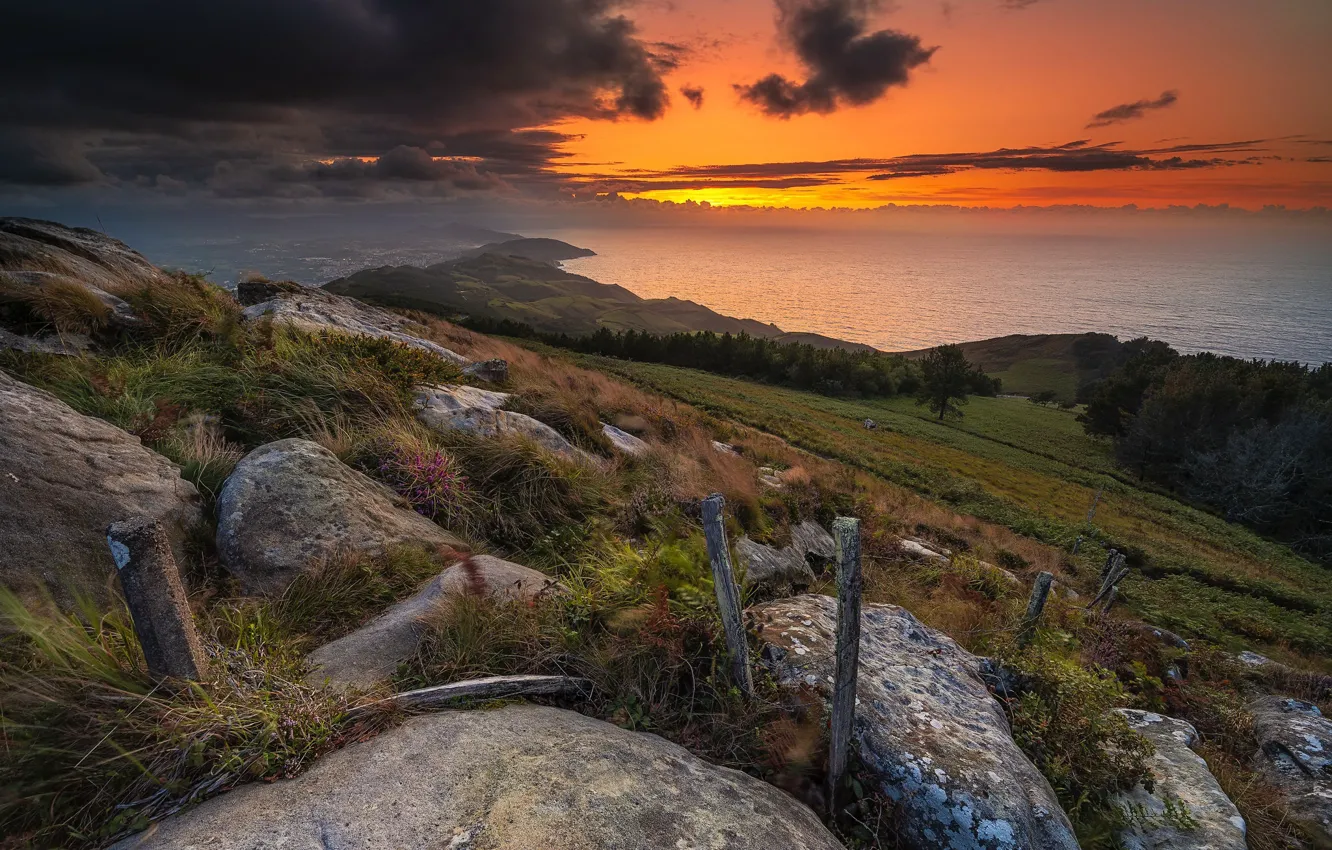Photo wallpaper sea, sunset, shore