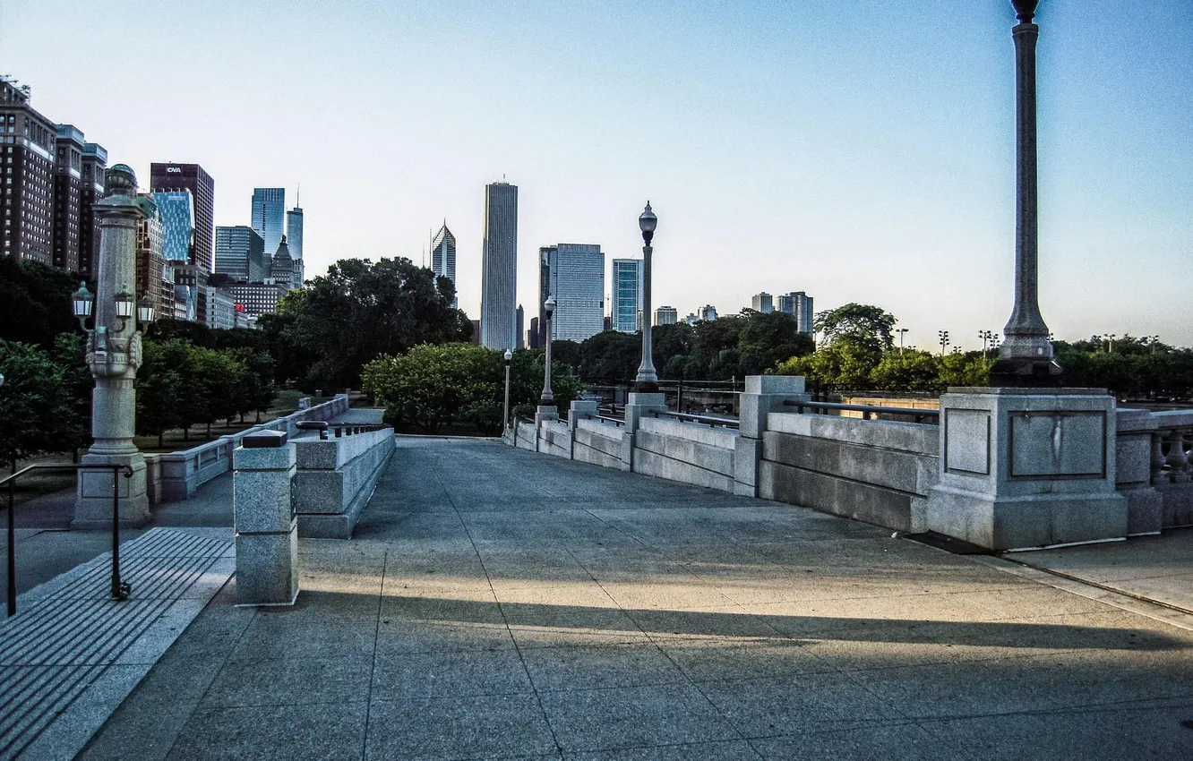 Photo wallpaper the city, Park, skyscrapers, Chicago, alley, Illinois