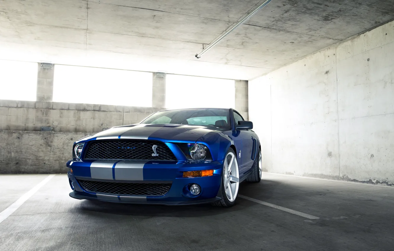 Photo wallpaper auto, blue, strip, mustang, Mustang, ford, shelby, Ford
