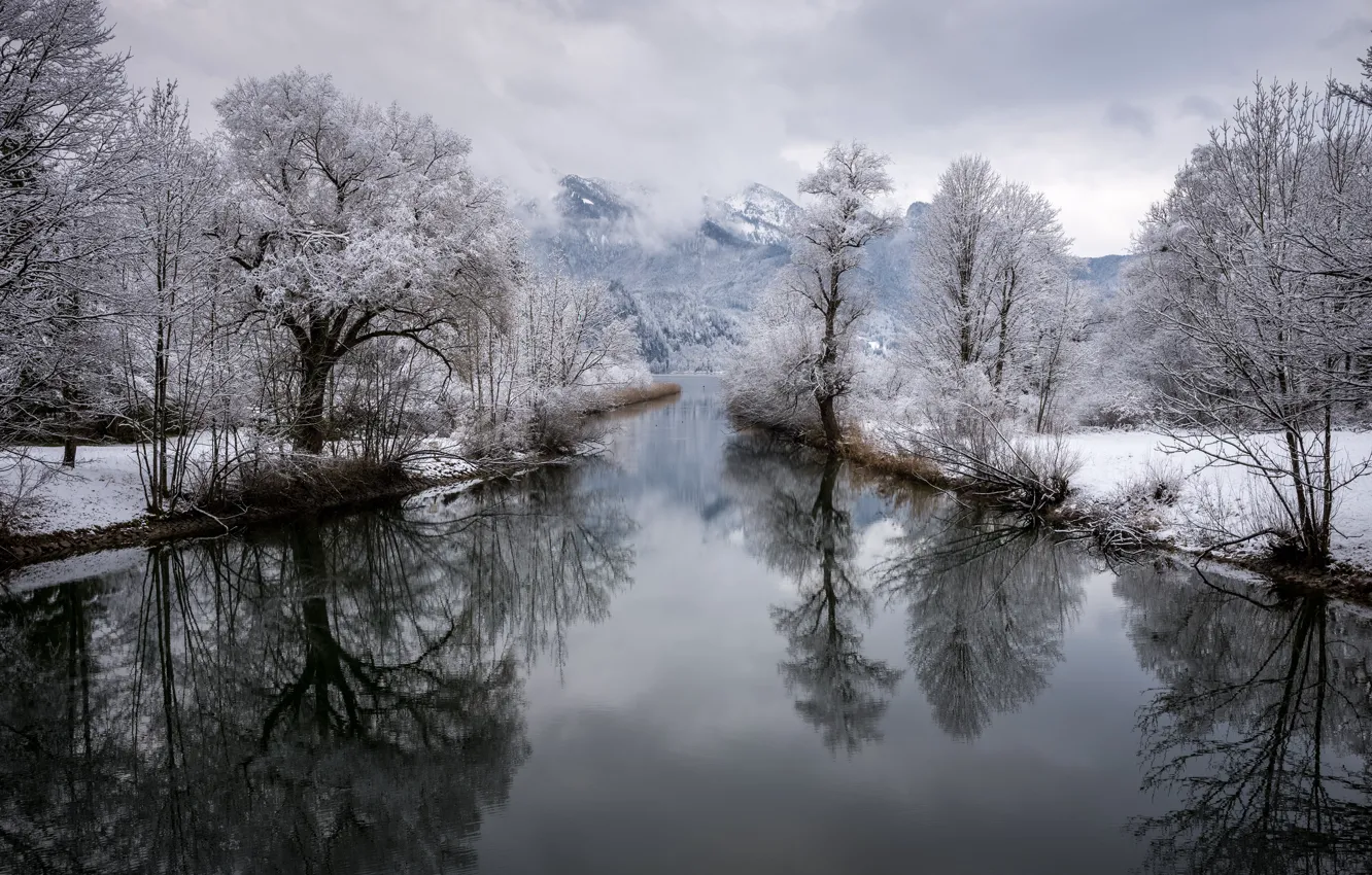 Photo wallpaper winter, mountains, river, Germany, Bayern