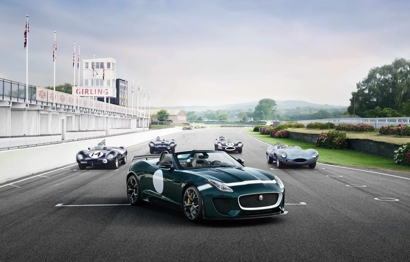 Photo wallpaper car, Jaguar, retro, track, F-Type, Project 7, D-Type