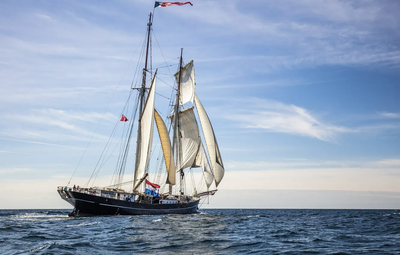 Photo wallpaper sea, ship, sailboat, team, sails, the crew, mast, Netherland