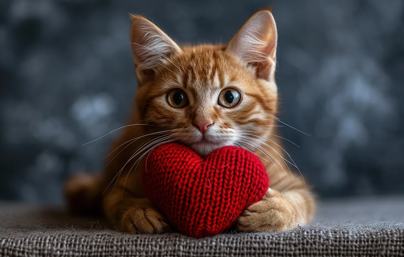 Photo wallpaper cat, kitty, heart, cute, heart, kitten, lovely, cute