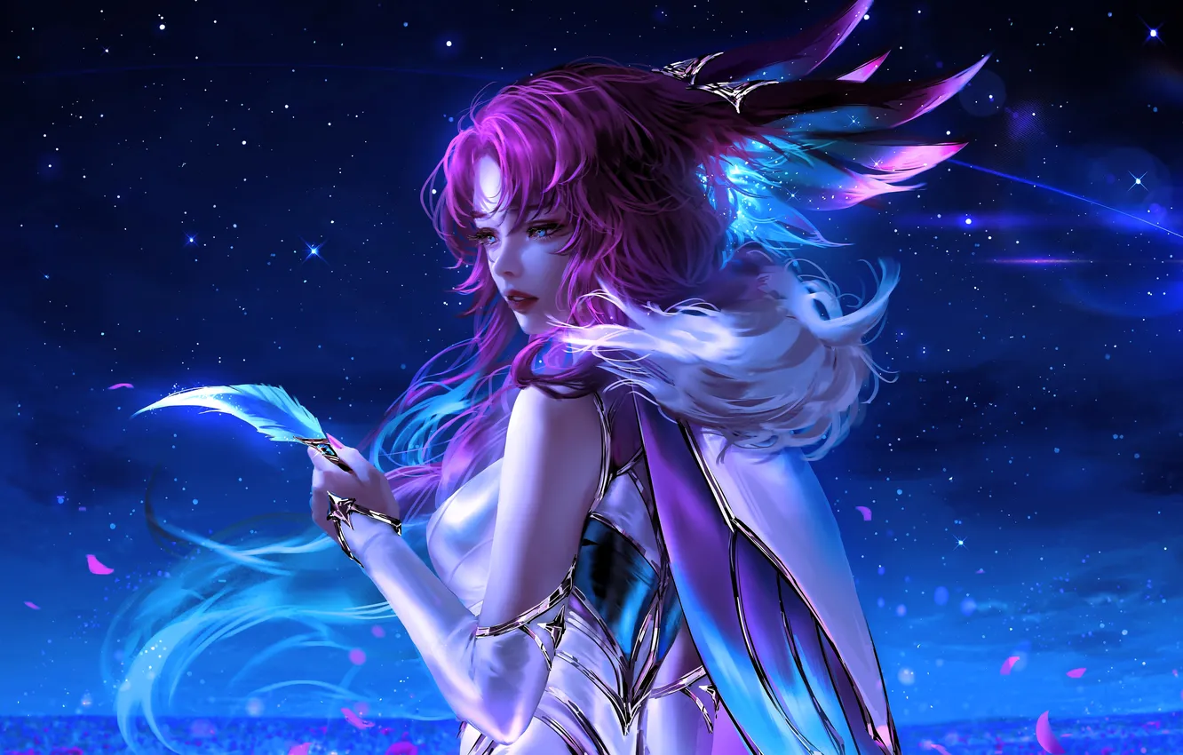 Photo wallpaper girl, blue background, League of Legends