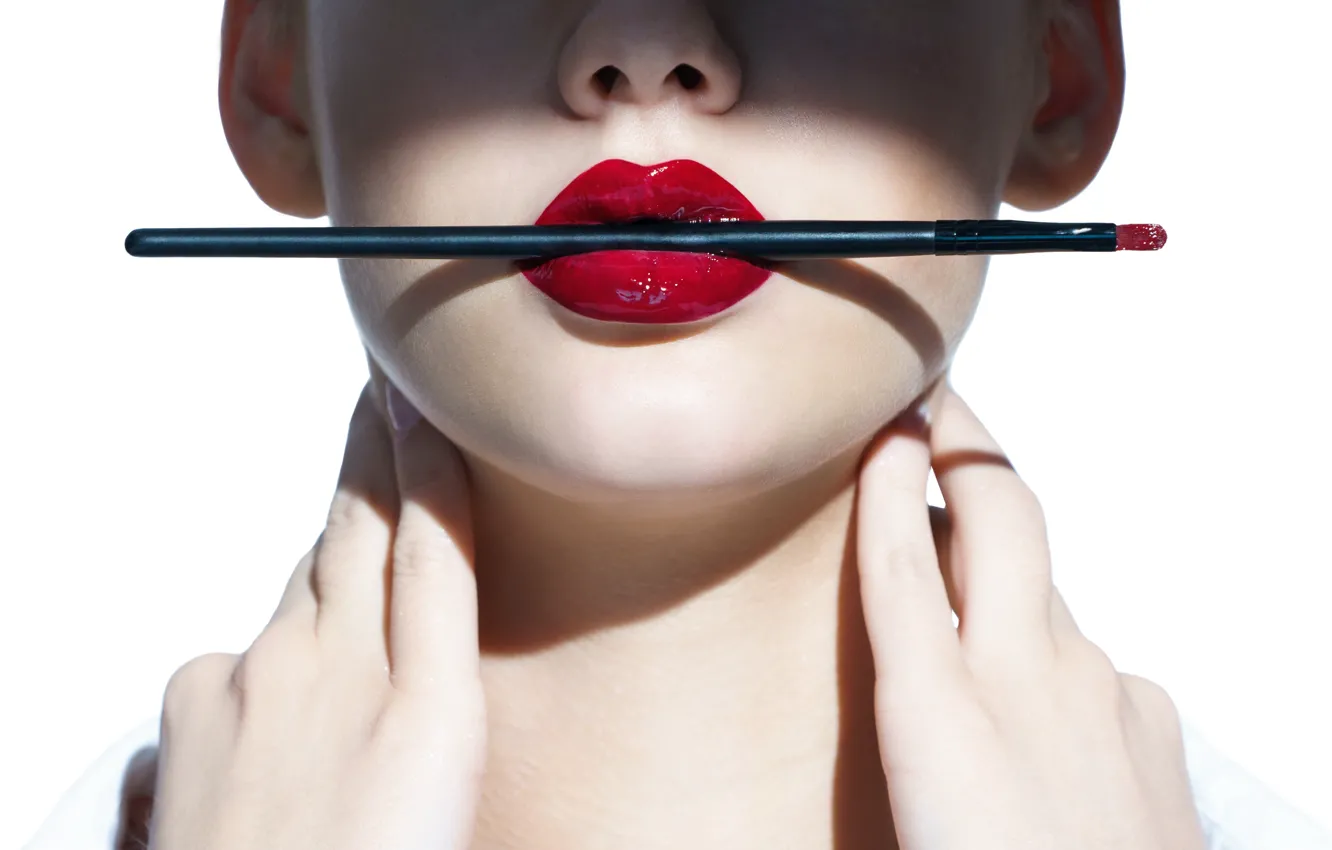 Photo wallpaper model, lips, pencil