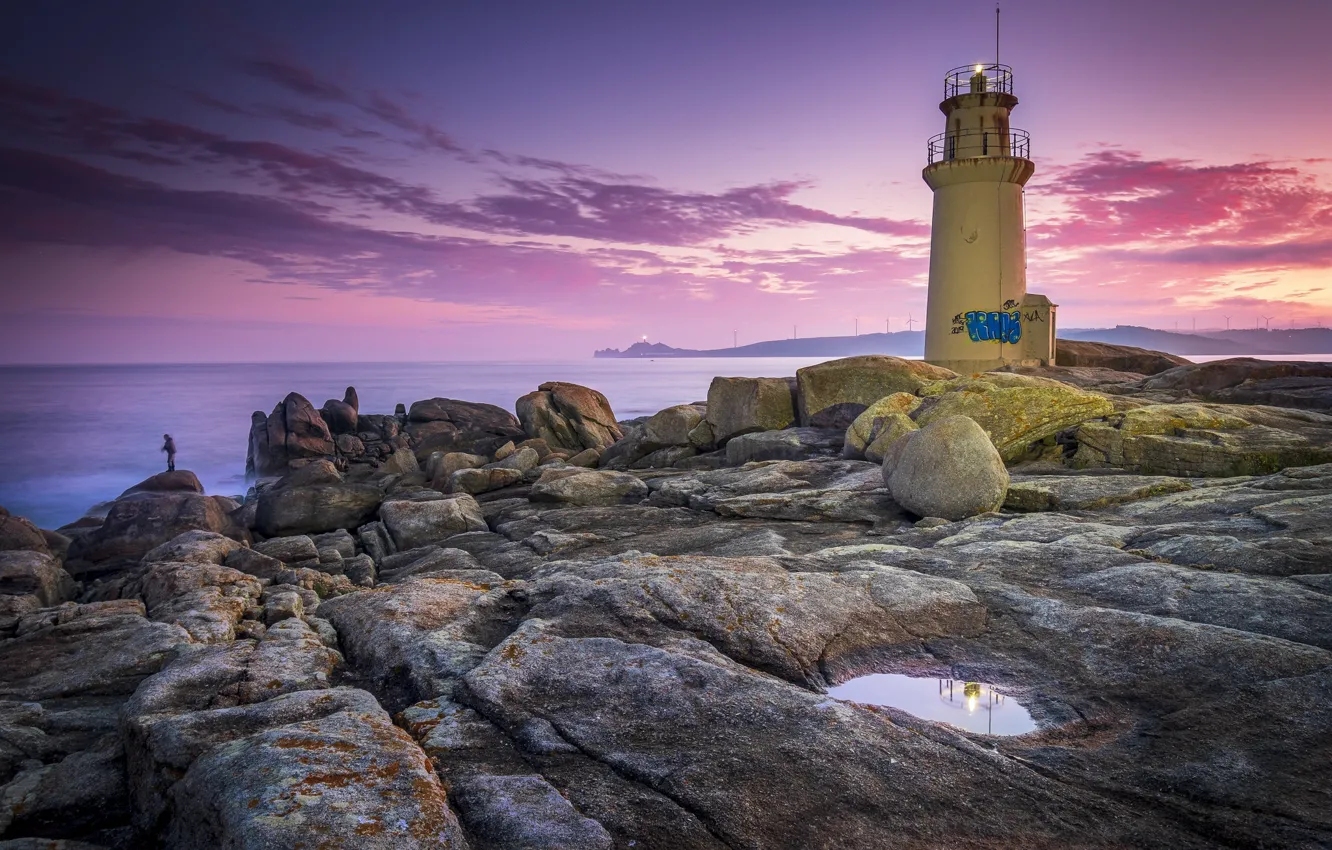 Photo wallpaper coast, lighthouse, Spain, Galicia