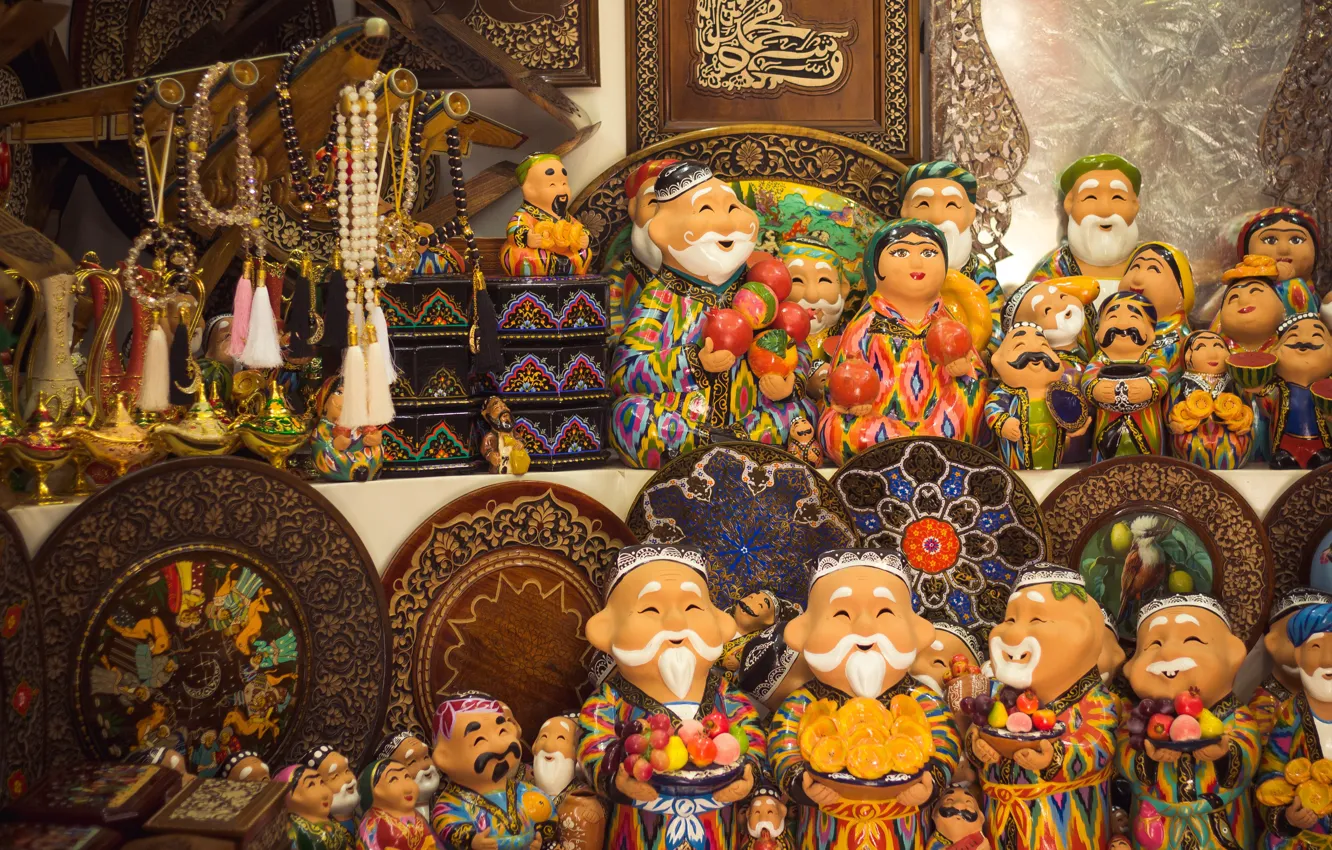 Photo wallpaper east, uzbekistan, ornament, tashkent, old city, national shop, memories, wooden goods
