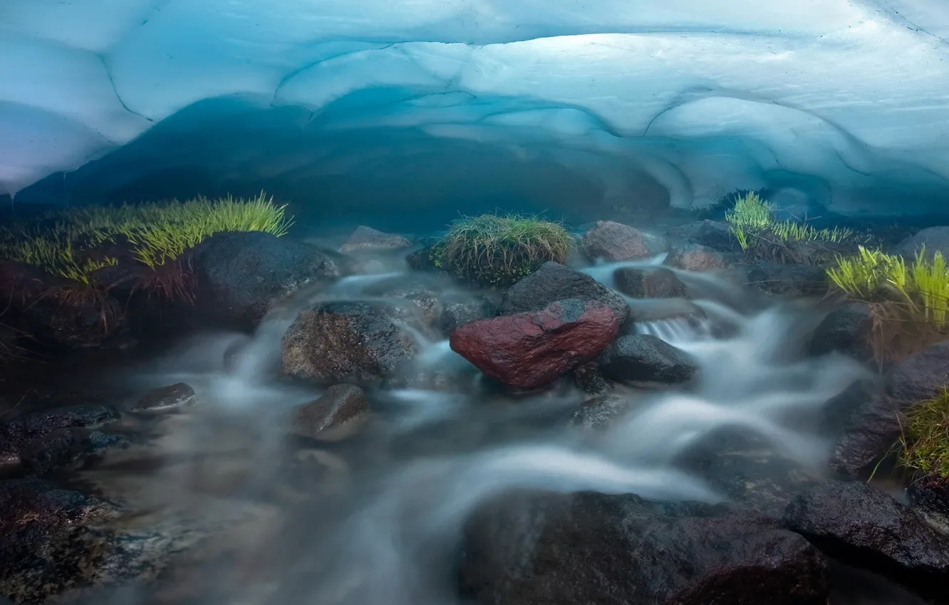 Photo wallpaper ice, stream, stones