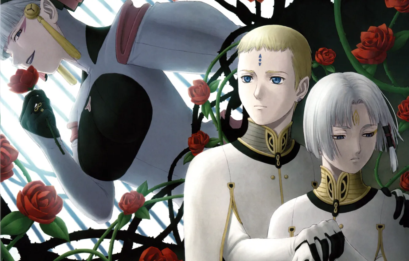 Photo wallpaper roses, collar, gloves, form, white hair, Last Exile, Exile, Dio Eraclea