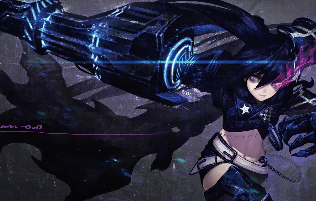 Photo wallpaper look, girl, weapons, black rock shooter, art, scars, insane black rock shooter, han-0v0