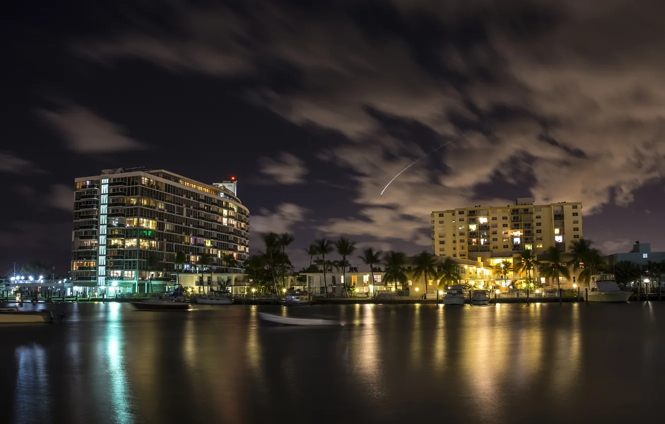 Photo wallpaper night, Miami, yacht, FL, Miami, Florida