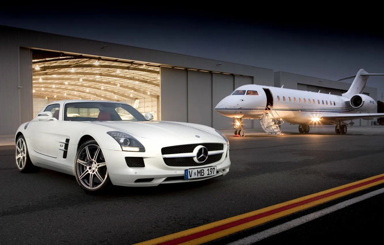Photo wallpaper cars, Mercedes, Benz, the plane, Mercedes, cars, AMG, SLS