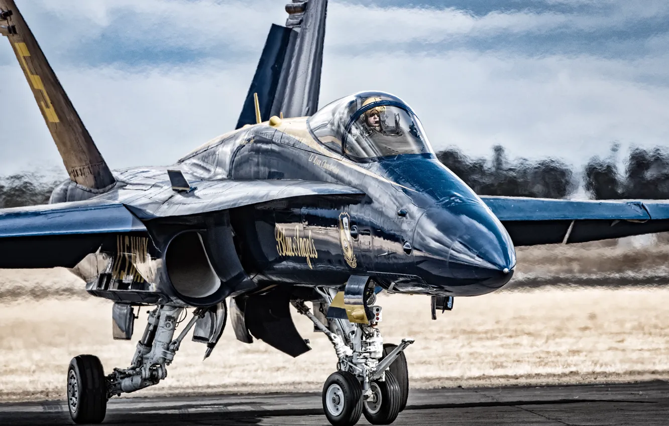 Photo wallpaper fighter, cabin, the airfield, Blue Angels