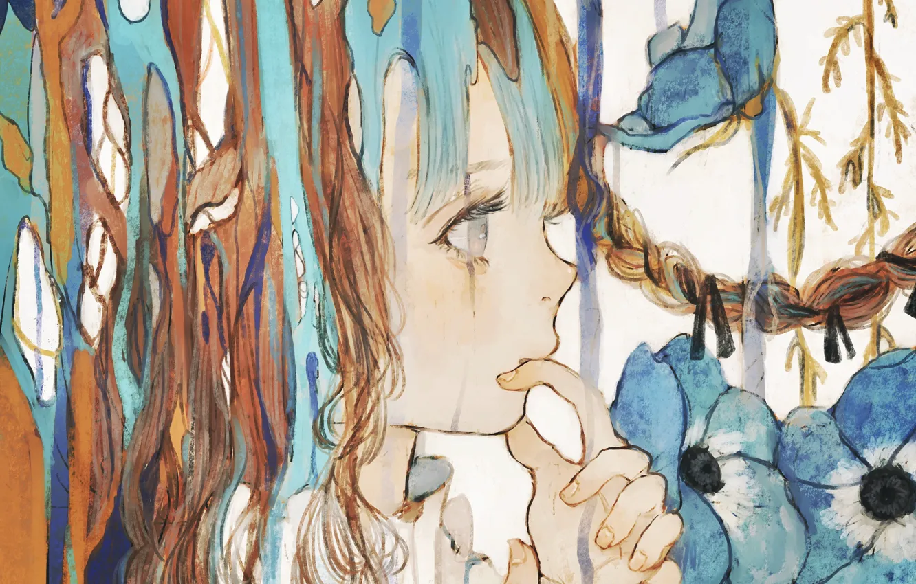 Photo wallpaper flowers, girl, by Orie