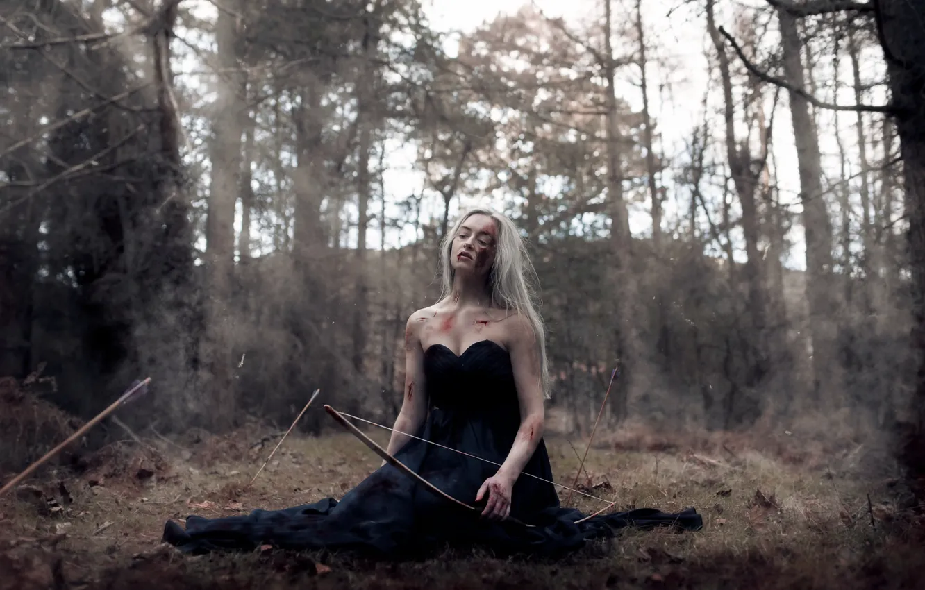Wallpaper girl, battle, bow, arrows, wounds images for desktop, section