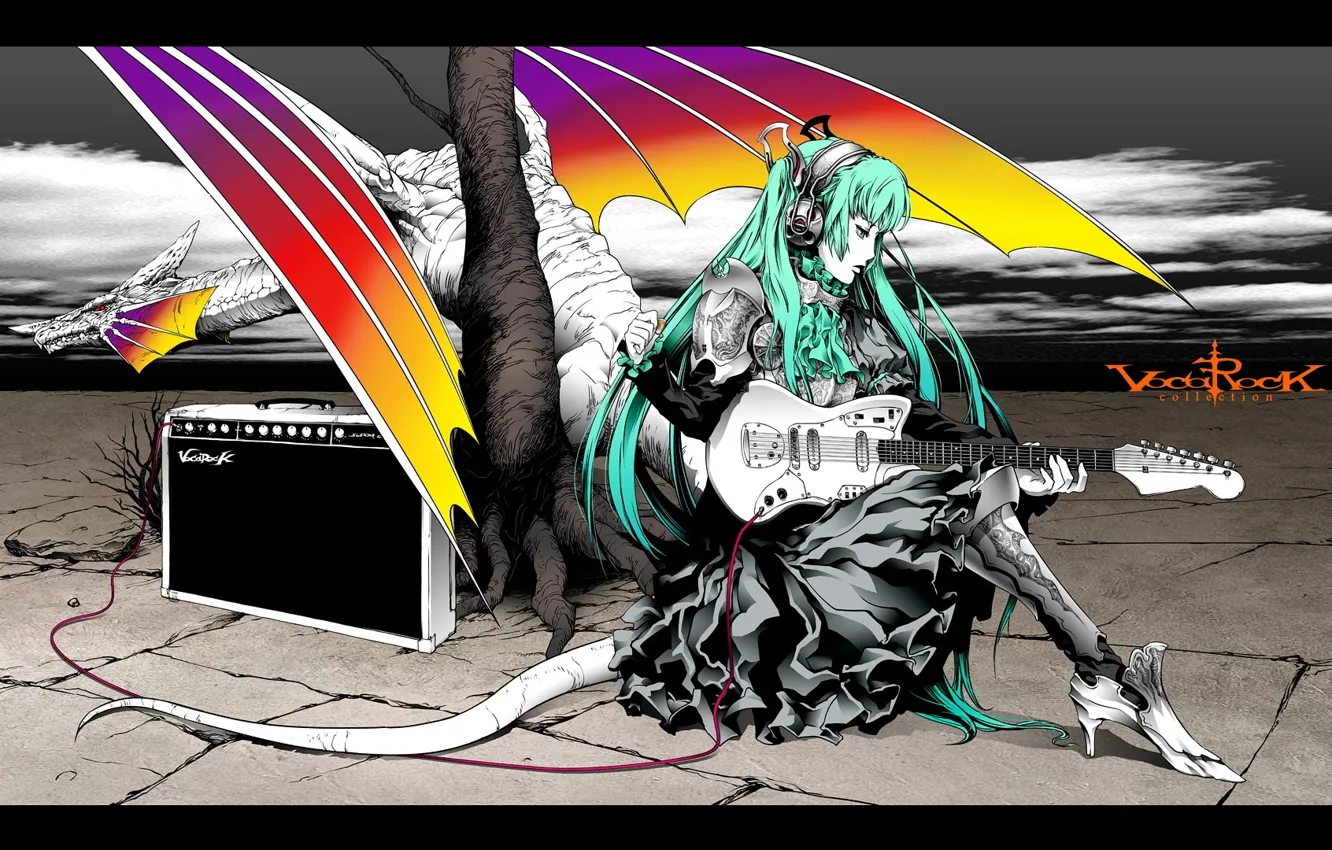 Photo wallpaper guitar, vocaloid, hatsune miku, Vocaloid, amplifier