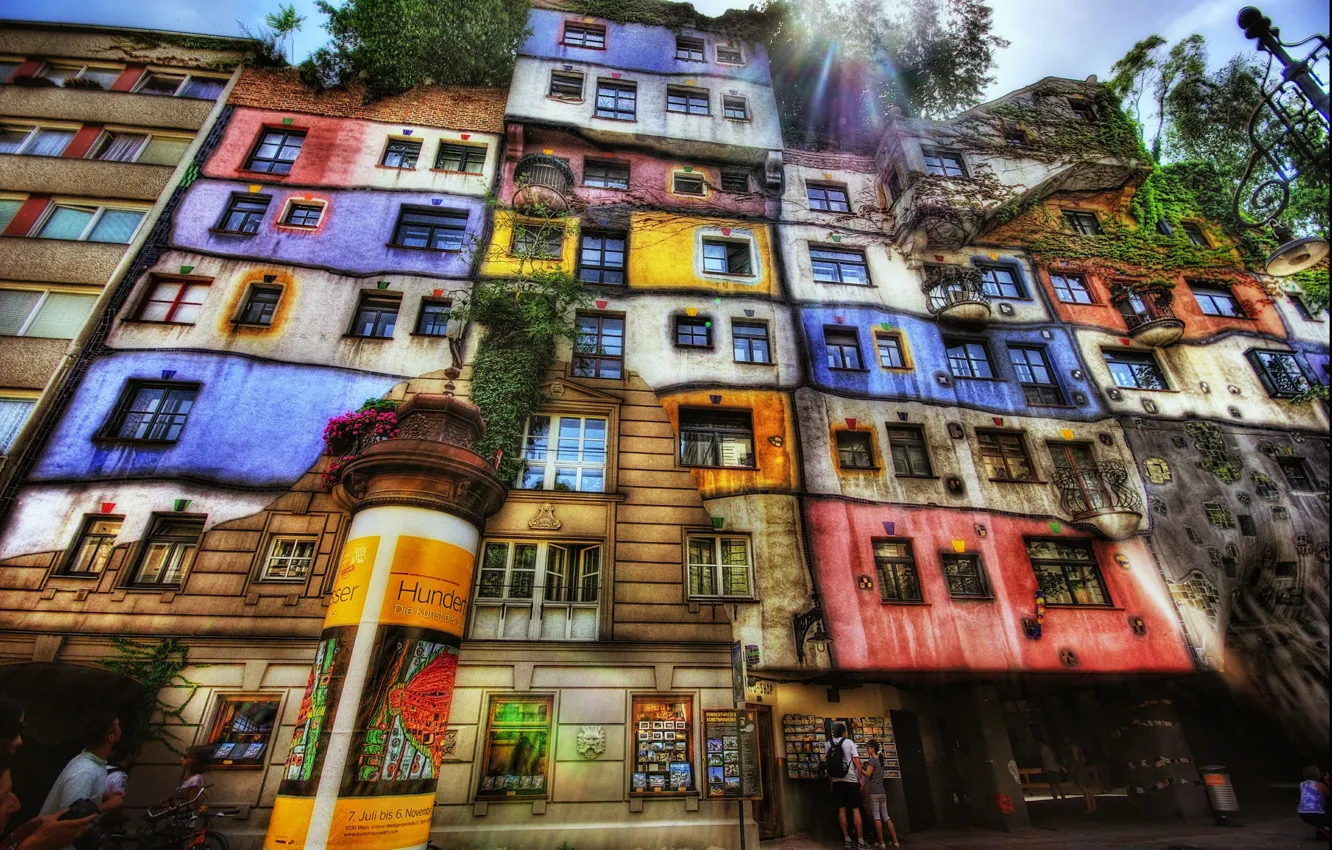 Photo wallpaper city, street, the building, Windows, HDR, colors, street, building