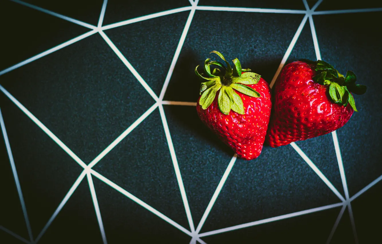 Photo wallpaper berries, the dark background, strawberry, geometric lines