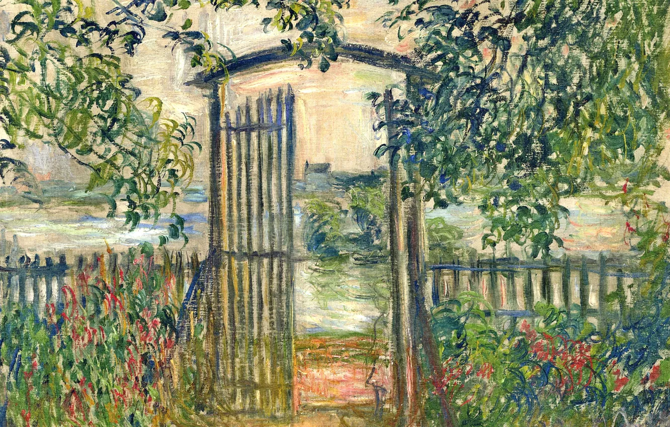 Photo wallpaper landscape, picture, Claude Monet, Garden Gate in Vetee