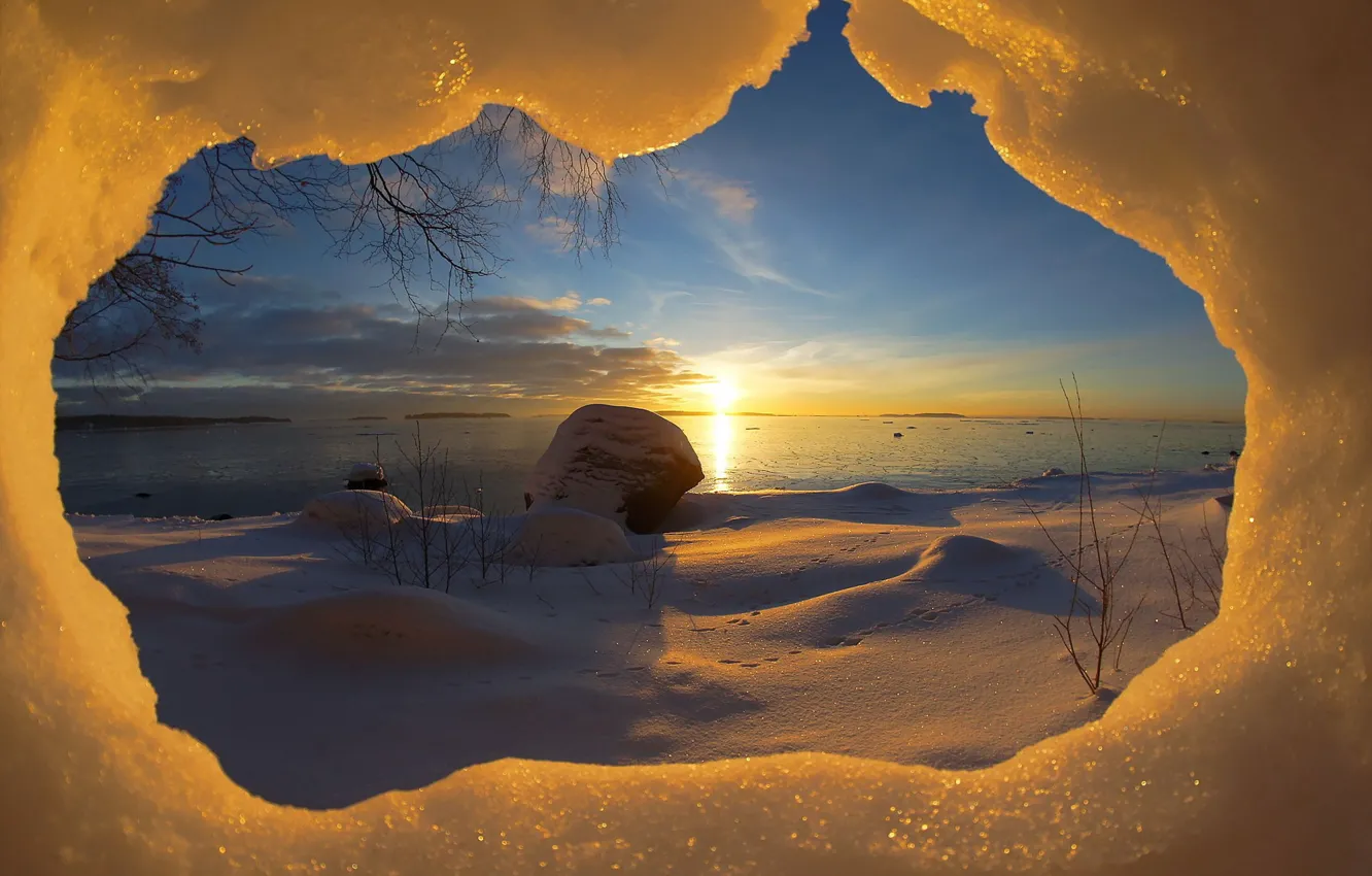 Photo wallpaper snow, landscape, nature, morning