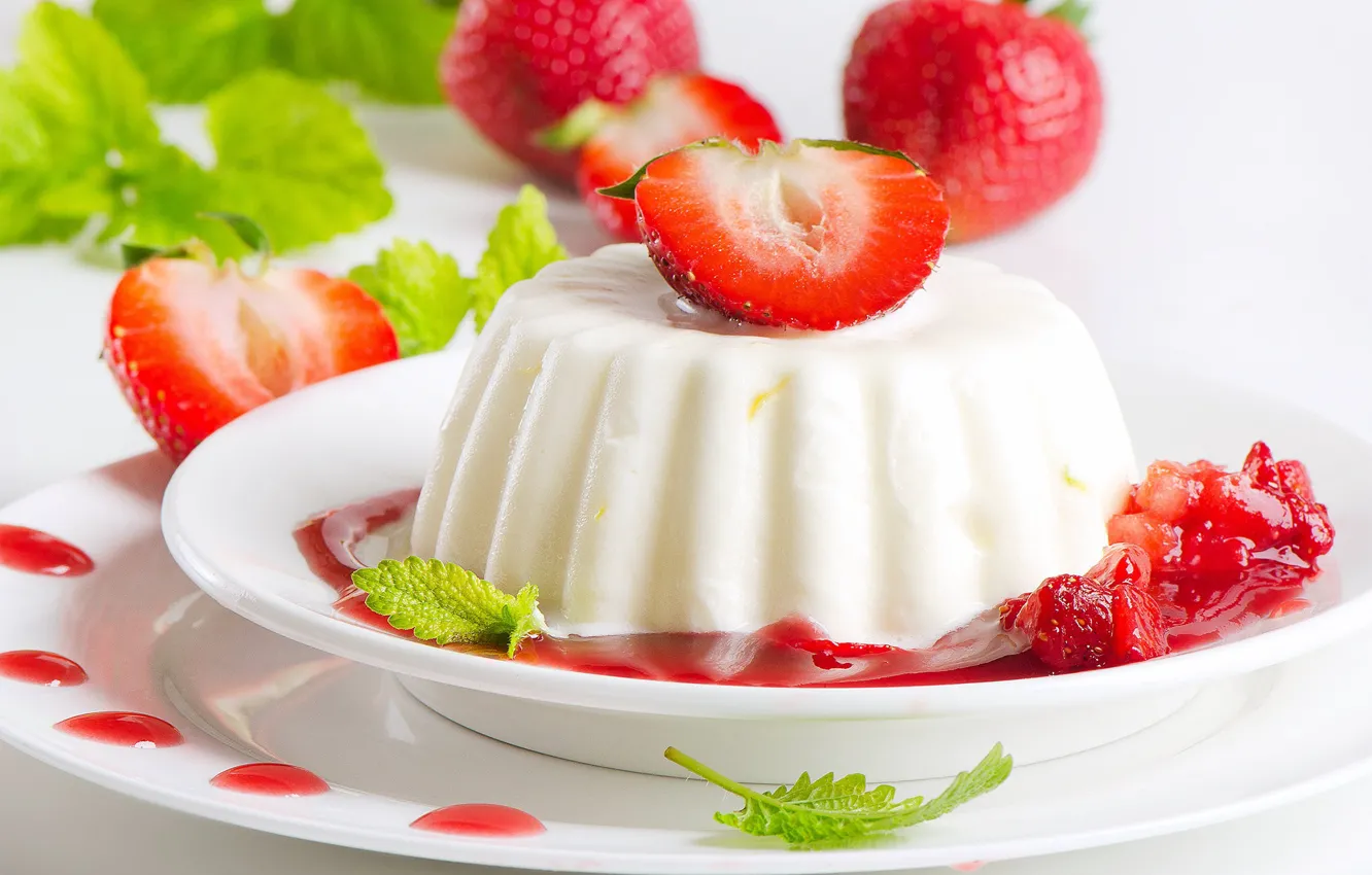 Photo wallpaper strawberry, mint, jelly