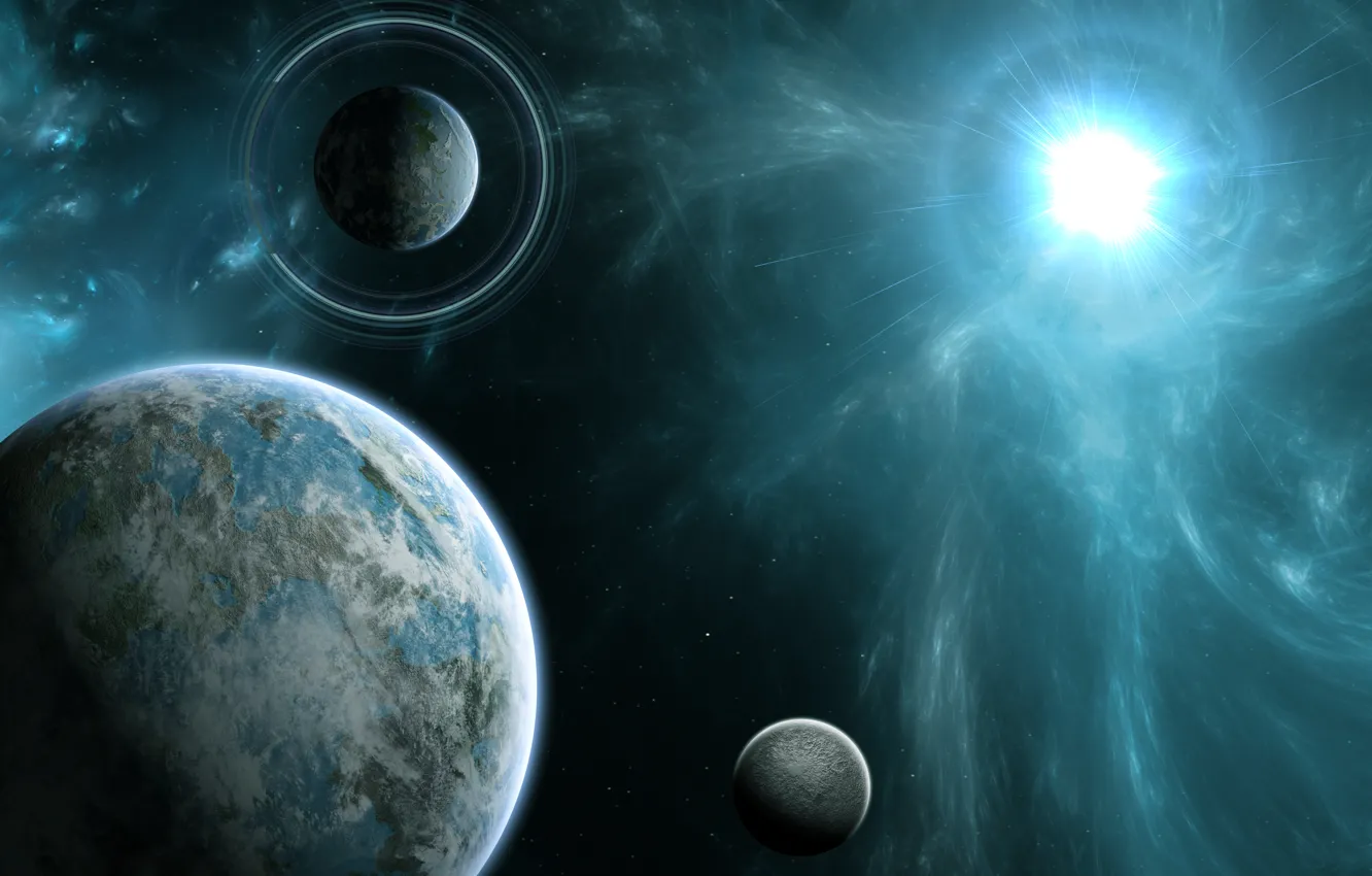 Photo wallpaper energy, space, stars, planet, ring, art