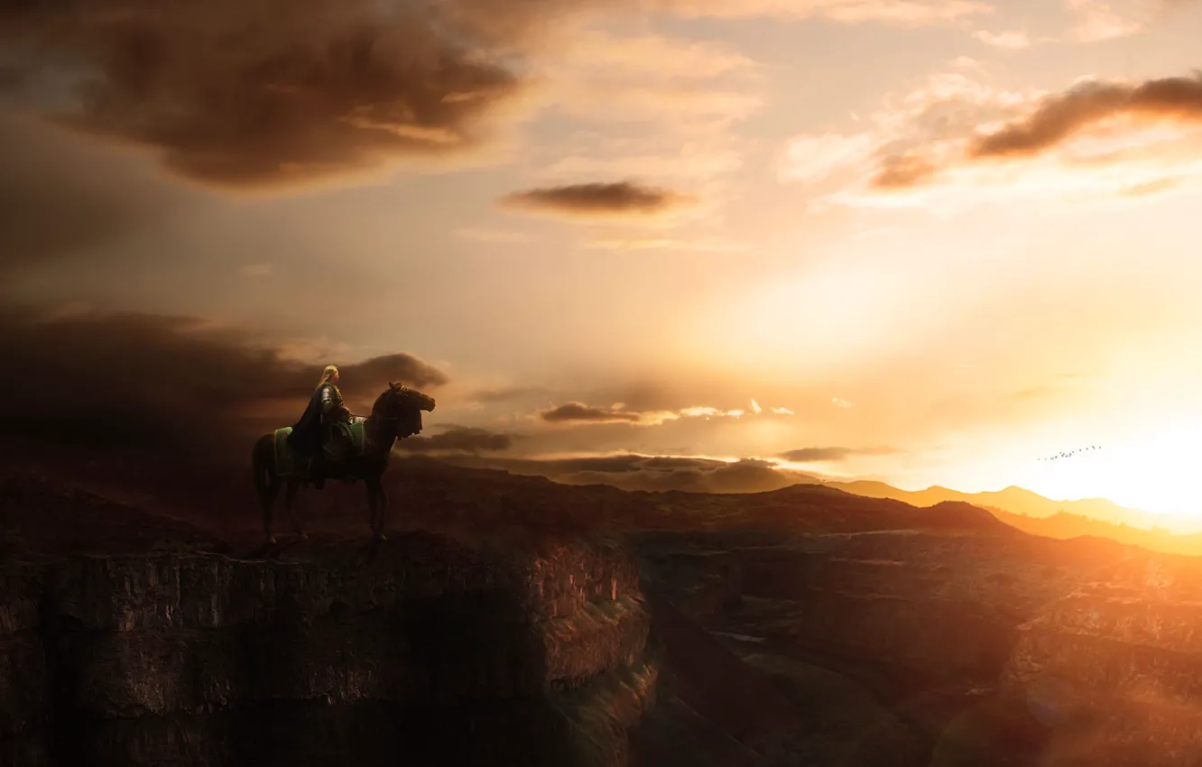 Photo wallpaper dawn, horse, art, rider