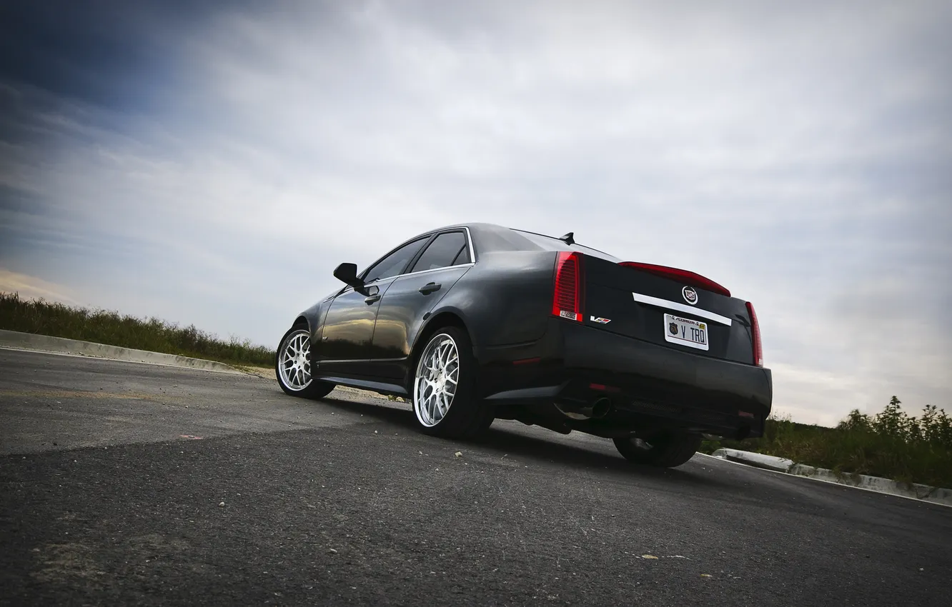 Photo wallpaper the sky, asphalt, clouds, black, Cadillac, CTS, black, Cadillac