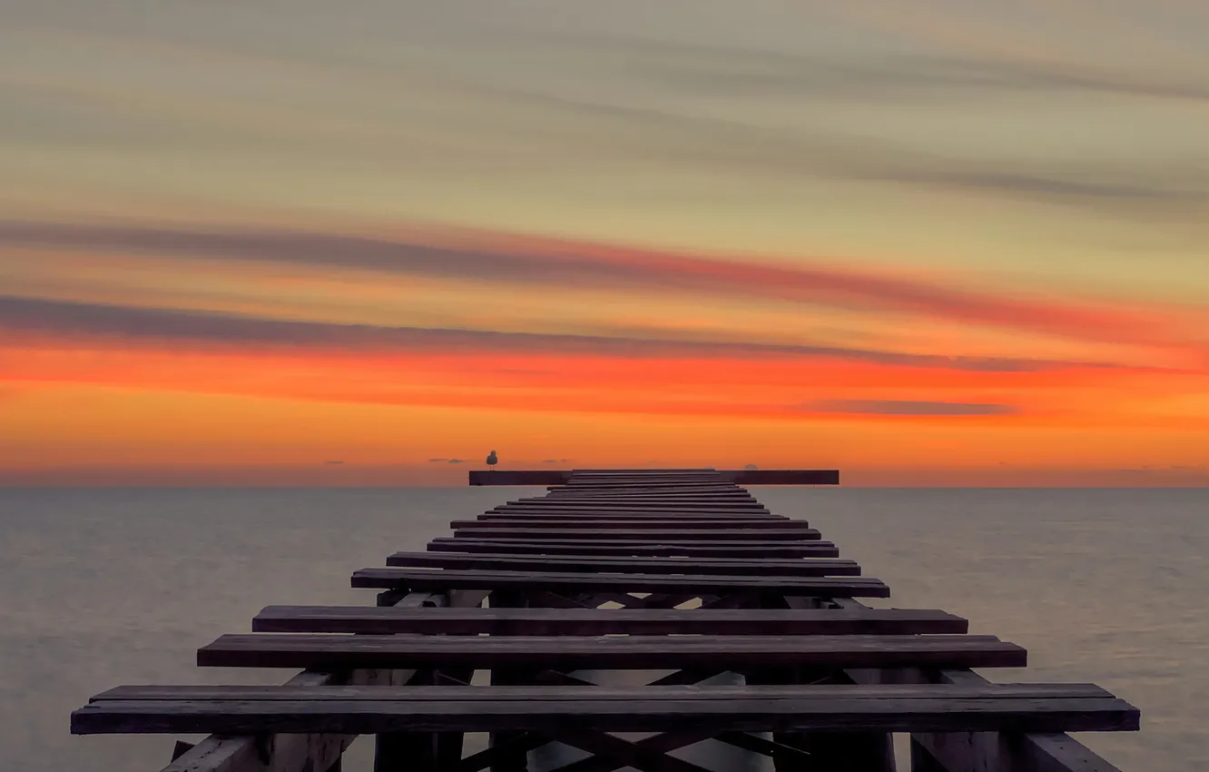 Photo wallpaper sea, sunset, bridge, Spain, Balearic Islands, New day in Mallorca, Alcudia