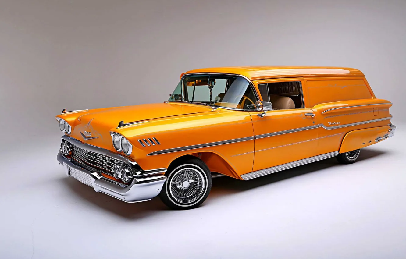 Photo wallpaper Orange, Lowrider, Custom, Low, Chevrolet Delray