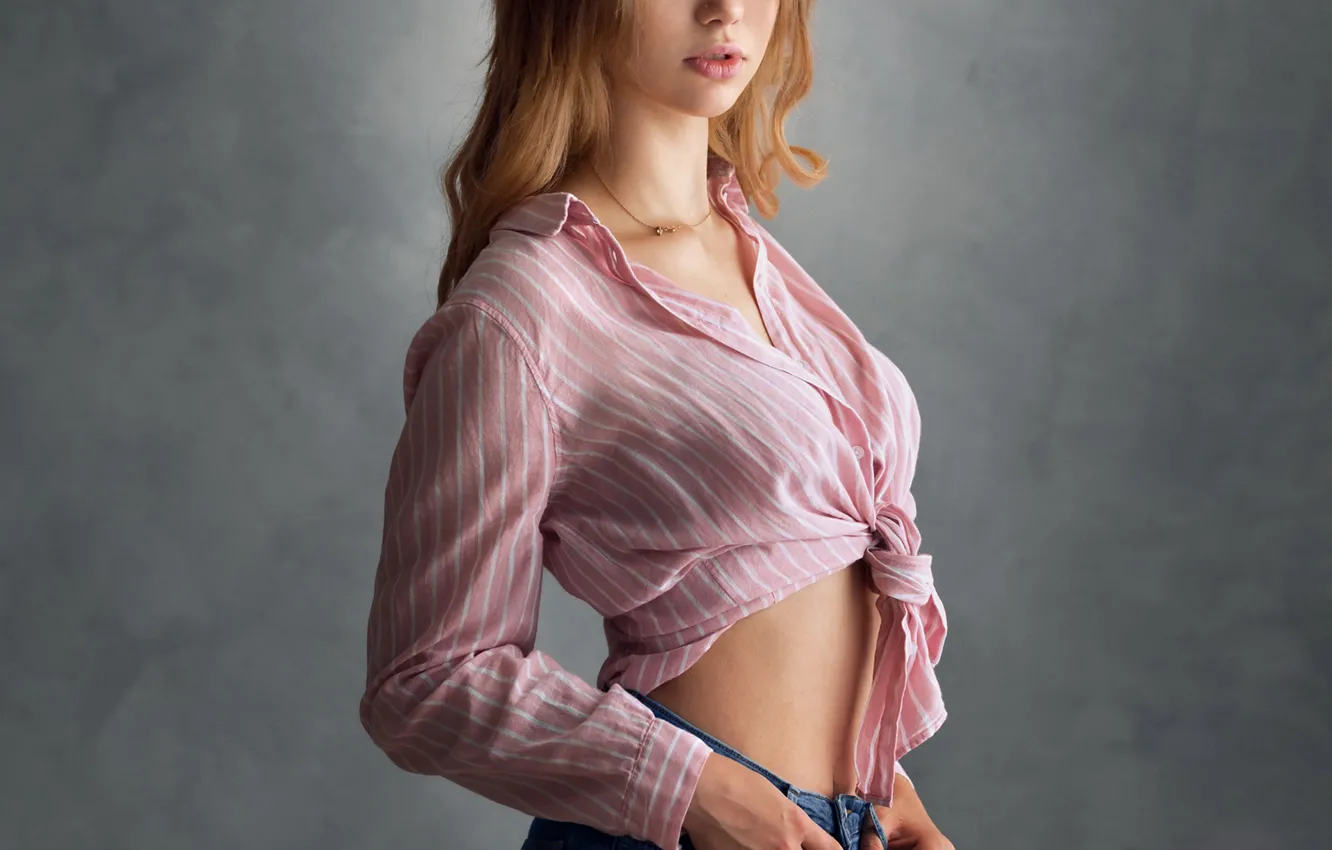 Photo wallpaper look, Girl, jeans, figure, shirt, Anastasia, Eugene Sibirev