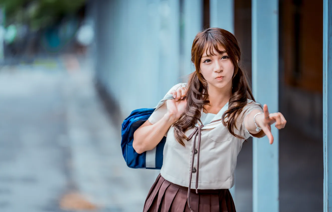 Photo wallpaper girl, Asian, cutie, bokeh