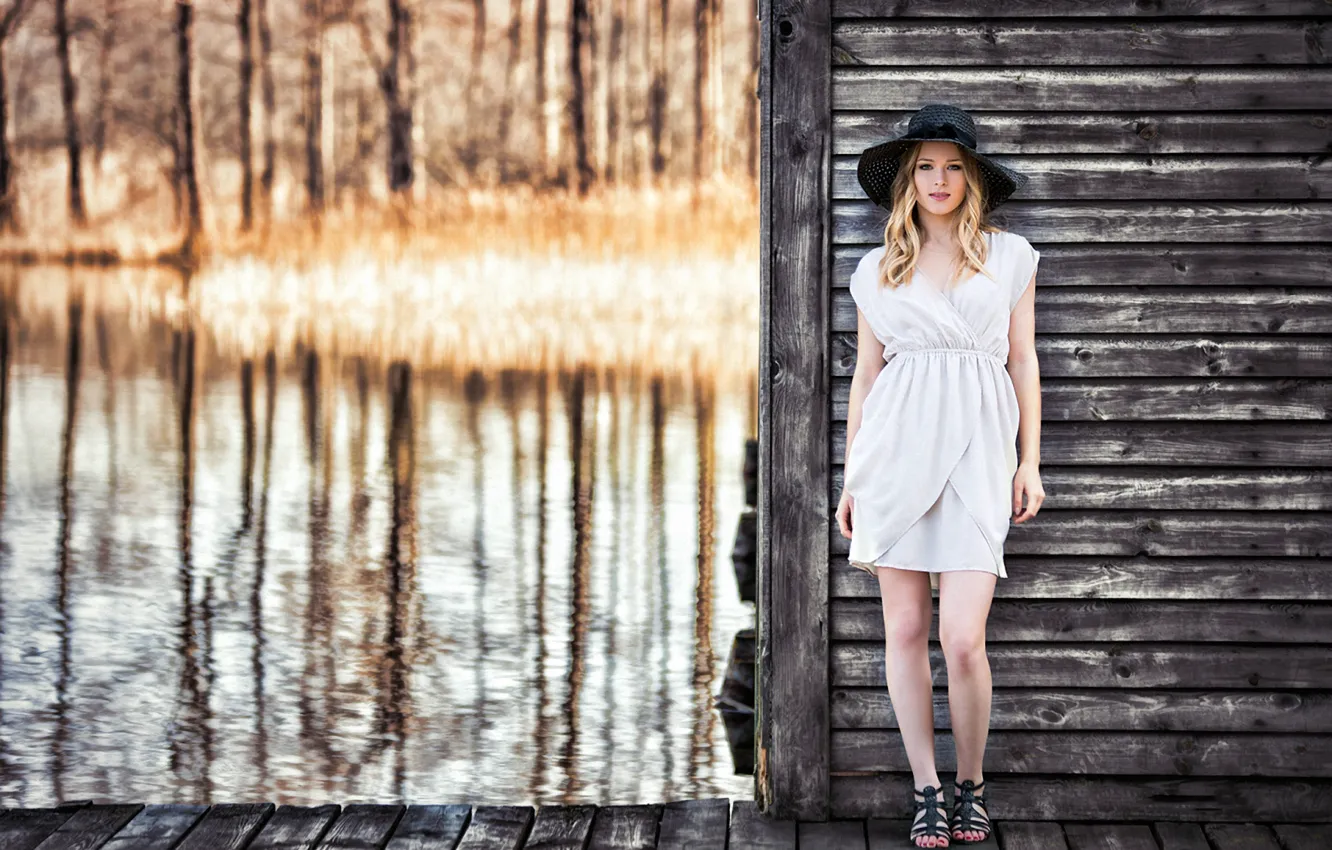 Photo wallpaper water, retro, model, Girl, hat, Paulina