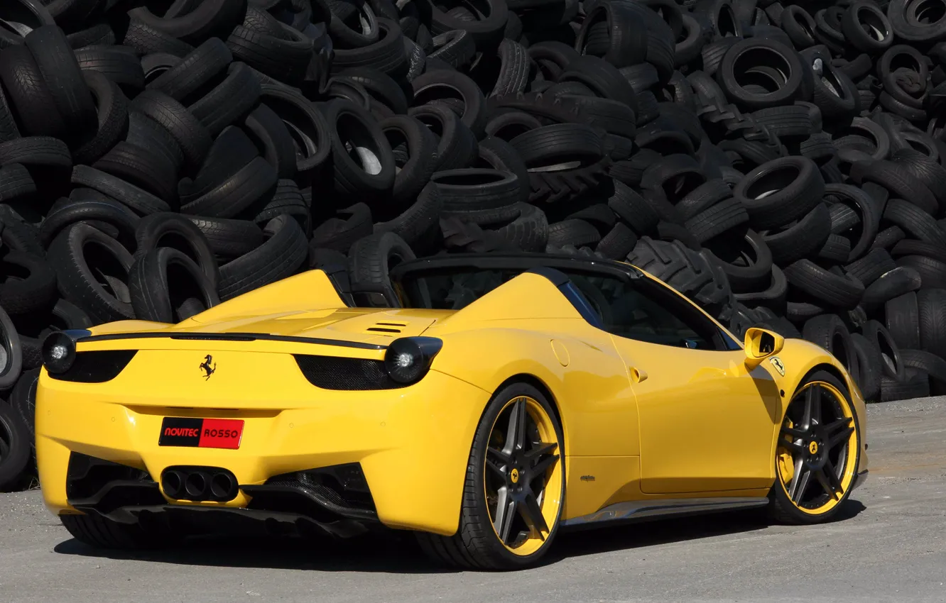 Photo wallpaper tuning, car, tuning, yellow, Ferrari 458 Italy, tires, Italian brand, ferrari 458 italia spider