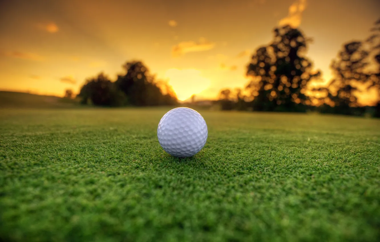 Photo wallpaper grass, landscape, Sun Dawn, golf ball