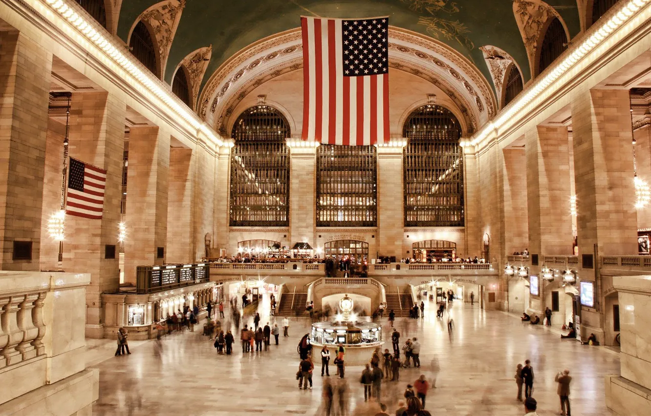 Photo wallpaper The city, People, Station, Flags, USA