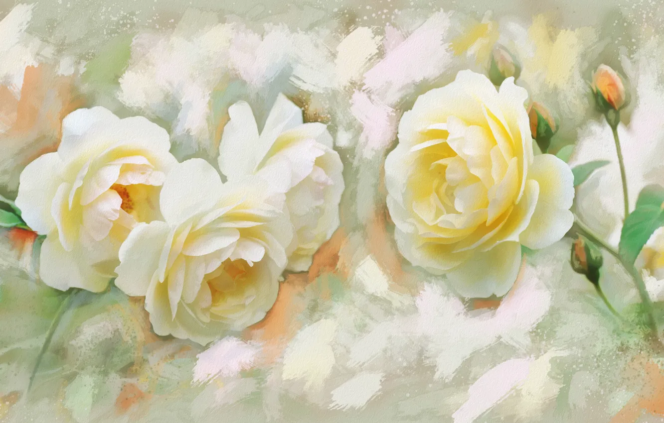 Photo wallpaper flowers, figure, graphics, roses, treatment, picture, art, white