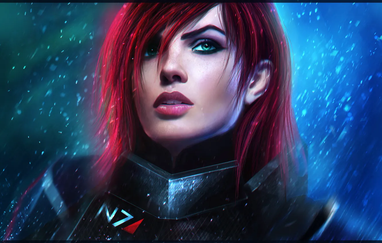 Photo wallpaper girl, face, mass effect, shepard, art, bioware