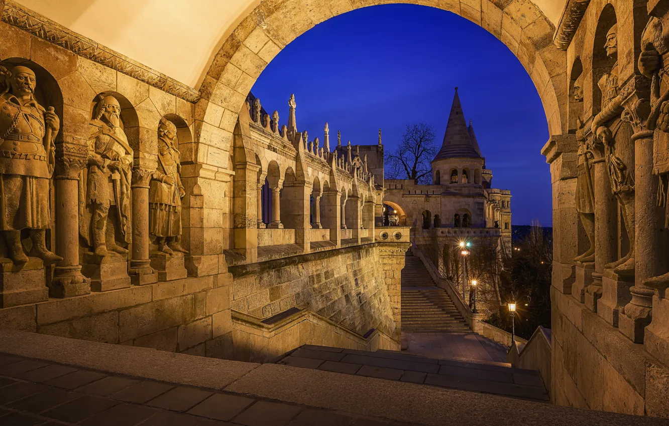 Photo wallpaper the sky, the city, lights, construction, the evening, ladder, arch, stage