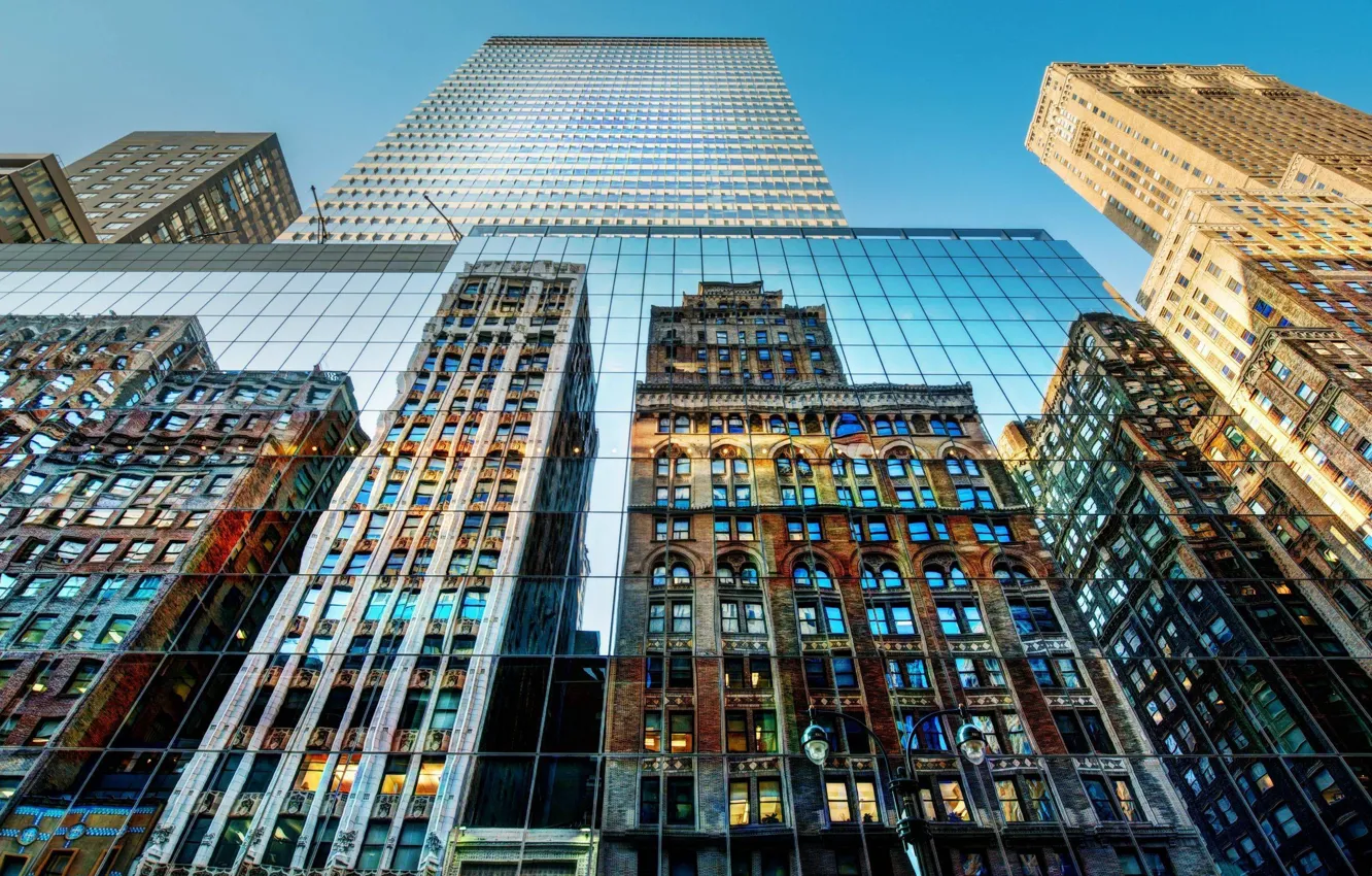 Photo wallpaper city, glass, USA, New York, NYC, New York City, reflection, buildings