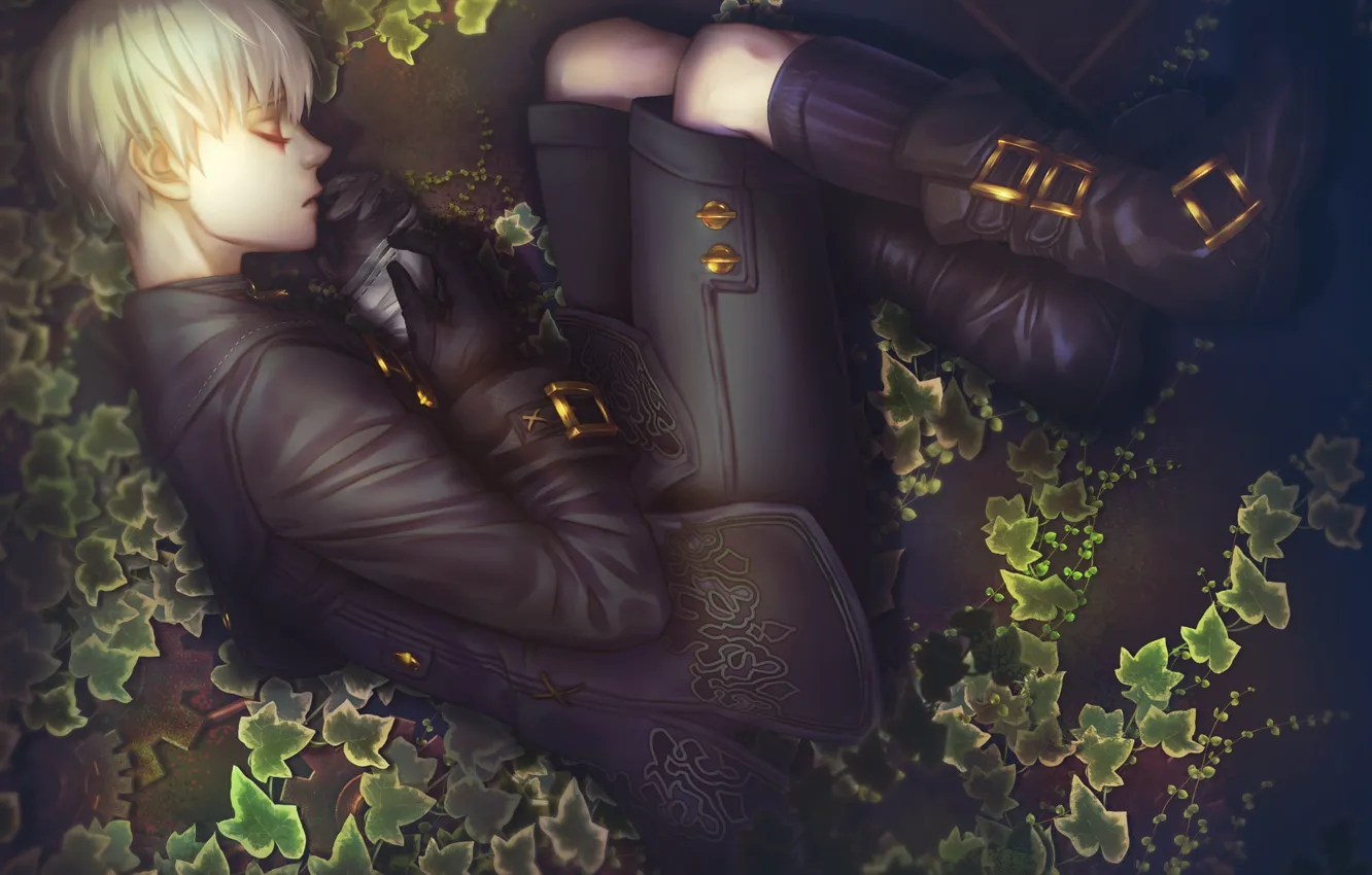 Photo wallpaper the game, art, sleeping, guy, NieR: Automata, yorha unit no. 9 type s